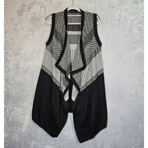 Banana Republic Black White tight Knit Open Front Vest Womens S waterfall open